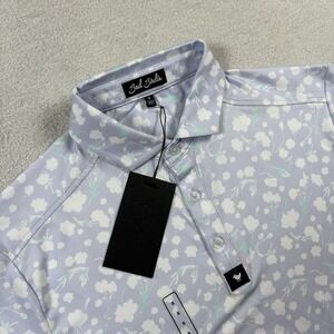 Bad Birdie Baby Lush Core Polo Shirt Mens Small Purple Floral Moisture Wicking